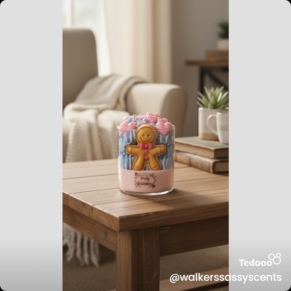 Gingerbread Man Candle with Pink and Blue Accents